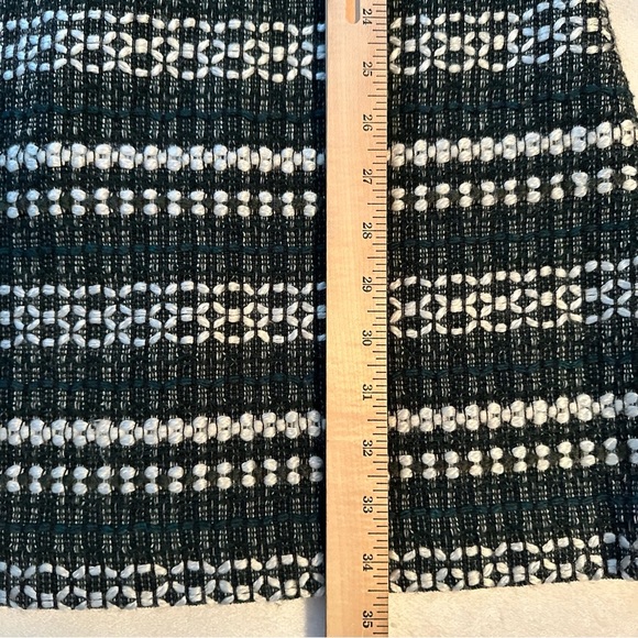 Tory Burch Norfolk Striped Tweed Dress 2 Cap Sleeve Fit & Flare Green Blk Wht - Picture 10 of 12